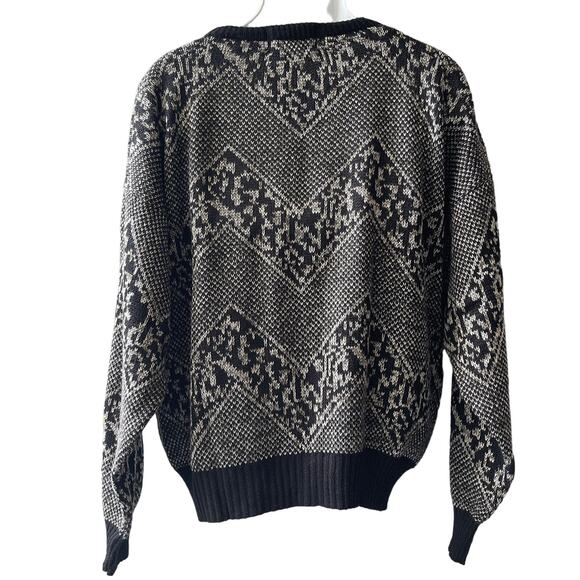 VINTAGE 80s Uniform Code Men's Patterned Sweater with Leather Trim Size XL - Picture 2 of 5